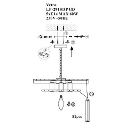 Lampa wisząca Vetro 5 antyczne złoto 5xE14 LP-2910/5P AGD