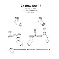 Zestaw oświetlenia szynowego Ice SET 1F biały 3xGU10 LP-732 3W WH SET