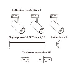 Zestaw oświetlenia szynowego Ice SET 1F czarny 3xGU10 LP-732 3W BK SET
