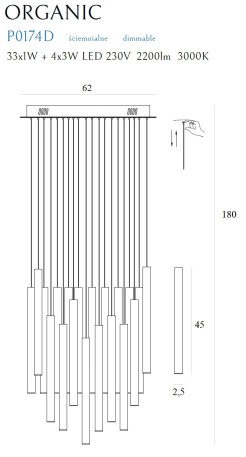 MAXLIGHT P0174D  LAMPA WISZĄCA ORGANIC 33x1 MIEDŹ ŚCIEMNIALNA