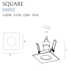 MAXLIGHT H0092 SQUARE OPRAWA WPUSTOWA KWADRATOWA BIAŁA IP44, GU10