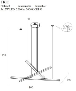 MAXLIGHT P0426D LAMPA WISZĄCA TRIO 3 ZŁOTA ŚCIEMNIALNA