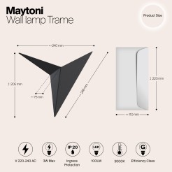 MAYTONI Lampa ścienna (kinkiet) Trame 3W LED 100lm 3000K 80 CRI  C808WL-L3B