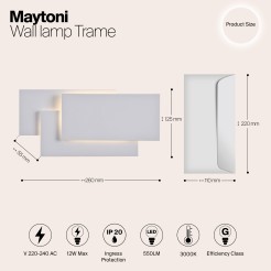 MAYTONI Lampa ścienna (kinkiet) Trame 12W LED 550lm 3000K 80 CRI  C804WL-L12W