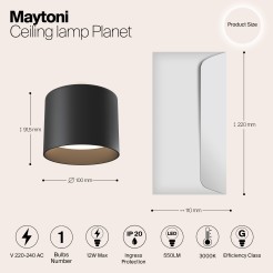 MAYTONI Spot reflektor sufitowy 1punktowy Natynkowy Planet 12W LED 550lm 3000K 80 CRI C009CW-L12B