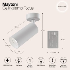 MAYTONI Spot reflektor sufitowy 1punktowy Natynkowy Obrotowy Focus 10W GU10 C017CW-01W