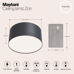 MAYTONI Spot reflektor sufitowy 1punktowy Natynkowy Zon 12W LED 600lm 4000K 80 CRI C032CL-L12B4K