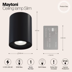 MAYTONI Spot reflektor sufitowy 1punktowy Natynkowy Slim 10W GU10 C012CL-01B