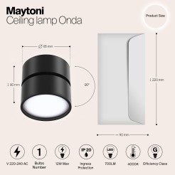 MAYTONI Spot reflektor sufitowy 1punktowy Natynkowy Obrotowy Onda 12W LED 700lm 4000K 80 CRI C024CL-L12B4K