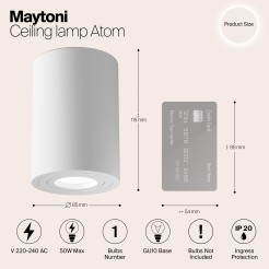 MAYTONI Spot reflektor sufitowy 1punktowy Natynkowy Atom 10W GU10 C016CL-01W
