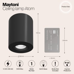 MAYTONI Spot reflektor sufitowy 1punktowy Natynkowy Atom 10W GU10 C016CL-01B