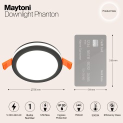 MAYTONI Spot reflektor sufitowy 1punktowy wbudowany Phanton 12W LED 750lm 3000K 80 CRI DL303-L12B