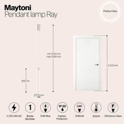 MAYTONI Lampa wisząca Ray 20W LED 2180lm 3000K 80 CRI  P022PL-L20W3K