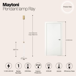 MAYTONI Lampa wisząca Ray 20W LED 2120lm 3000K 80 CRI  P022PL-L20G3K