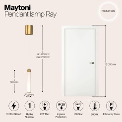 MAYTONI Lampa wisząca Ray 10W LED 1000lm 3000K 80 CRI  P022PL-L10MG3K