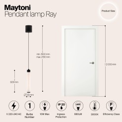 MAYTONI Lampa wisząca Ray 10W LED 880lm 3000K 80 CRI  P022PL-L10B