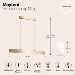 MAYTONI Lampa wisząca Step 23W LED 1100lm 3000K 80 CRI  P010PL-L23G3K