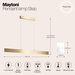 MAYTONI Lampa wisząca Step 30W LED 1400lm 3000K 80 CRI  P010PL-L30G3K