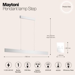 MAYTONI Lampa wisząca Step 30W LED 2000lm 4000K 80 CRI  P010PL-L30W4K