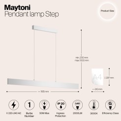 MAYTONI Lampa wisząca Step 30W LED 2000lm 3000K 80 CRI  P010PL-L30W