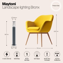 MAYTONI Słupek oświetleniowy Bronx 60W E27 O576FL-01GR1