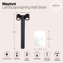 MAYTONI Słupek oświetleniowy Wall Street 50W GU10 O010FL-02B