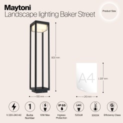 MAYTONI Słupek oświetleniowy Baker Street 10W LED 520lm 3000K 80 CRI  O021FL-L10B3K