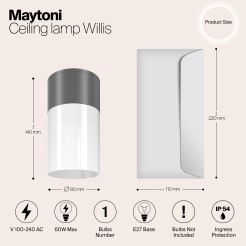 MAYTONI Spot reflektor sufitowy 1punktowy Natynkowy Willis 60W E27 O418CL-01GR