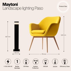 MAYTONI Słupek oświetleniowy Paso 12W LED 660lm 3000K 83 CRI  O595FL-L12B3K