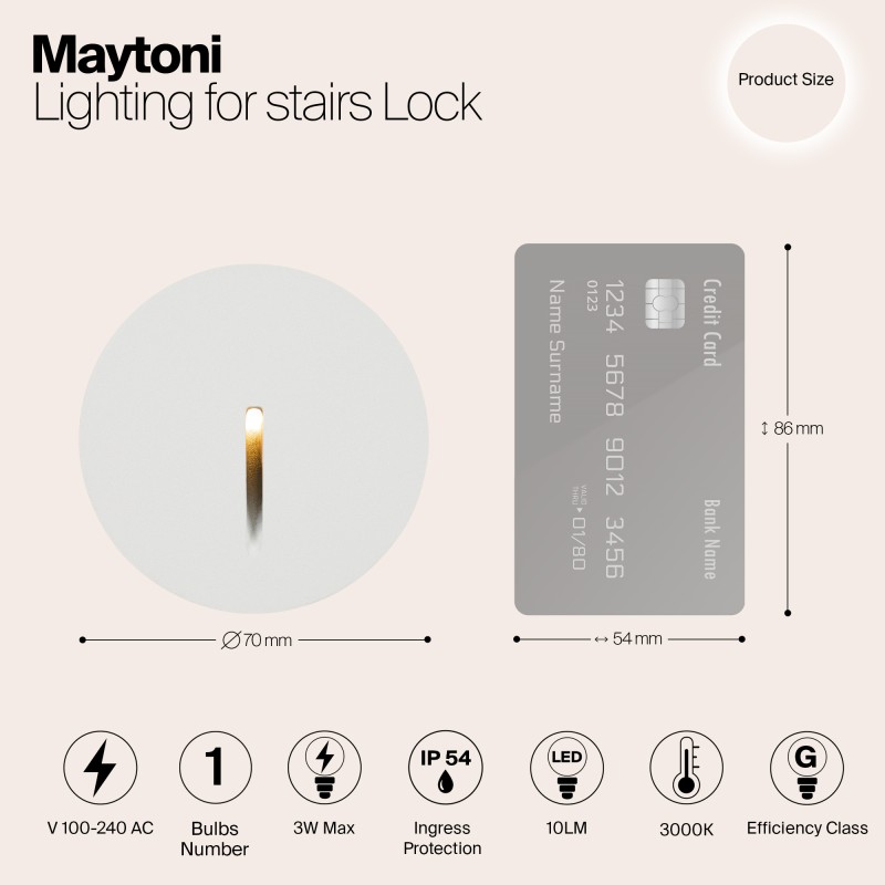 MAYTONI Kinkiet Oświetlenie schodów Lock 3W LED 10lm 3000K 80 CRI  O014SL-L3W3K