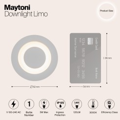 MAYTONI Lampa wbudowana Limo 3W LED 120lm 3000K 80 CRI  O037-L3W3K