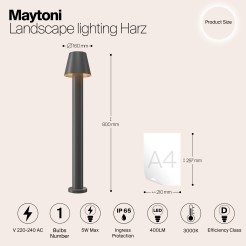 MAYTONI Słupek oświetleniowy Harz 5W LED 400lm 3000K 80 CRI  O421FL-L5GF