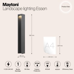 MAYTONI Słupek oświetleniowy Essen 9W LED 450lm 4000K 80 CRI  O596FL-L9GR4K1