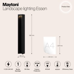 MAYTONI Słupek oświetleniowy Essen 9W LED 450lm 4000K 80 CRI  O596FL-L9B4K1