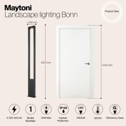 MAYTONI Słupek oświetleniowy Bonn 25W LED 1350lm 3000K 80 CRI  O425FL-L25GF