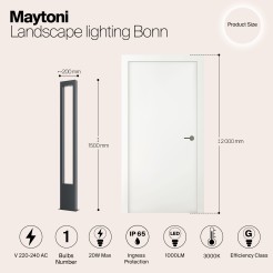 MAYTONI Słupek oświetleniowy Bonn 20W LED 1000lm 3000K 80 CRI  O425FL-L20GF