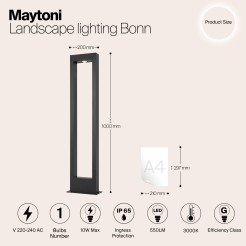 MAYTONI Słupek oświetleniowy Bonn 10W LED 550lm 3000K 80 CRI  O425FL-L10GF