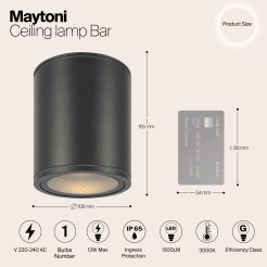 MAYTONI Spot reflektor sufitowy 1punktowy Natynkowy Bar 12W LED 1300lm 3000K 80 CRI O306CL-L12GF