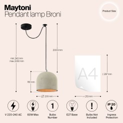 MAYTONI Lampa wisząca Broni 60W E27 T451-PL-01-GR