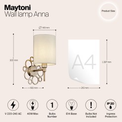 MAYTONI Lampa ścienna (kinkiet) Anna 40W E14 H007WL-01G