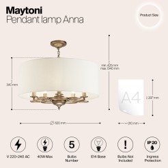 MAYTONI Lampa wisząca Anna 40W E14 H007PL-05G