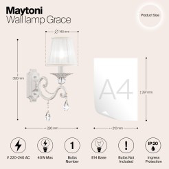 MAYTONI Lampa ścienna (kinkiet) Grace 40W E14 ARM247-01-G