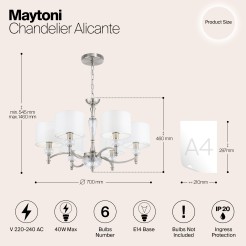 MAYTONI Żyrandol Alicante 40W E14 MOD014CL-06N