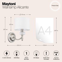 MAYTONI Lampa ścienna (kinkiet) Alicante 40W E14 MOD014WL-01N