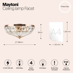 MAYTONI Lampa sufitowa Facet 60W E14 MOD094CL-04G
