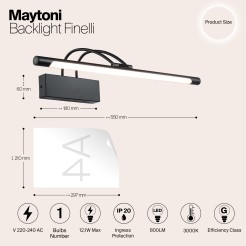 MAYTONI Kinkiet Podświetlenie Finelli 12,1W LED 800lm 3000K 80 CRI  MIR004WL-L12B