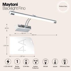 MAYTONI Kinkiet Podświetlenie Fino 12,1W LED 860lm 3000K 80 CRI  MIR003WL-L12CH