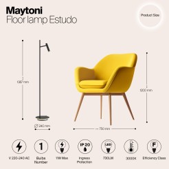 MAYTONI Lampa podłogowa Estudo 11W LED 730lm 3000K 82 CRI  Z010FL-L8B3K