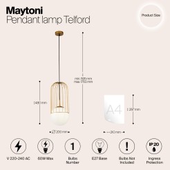 MAYTONI Lampa wisząca Telford 60W E27 P363PL-01G