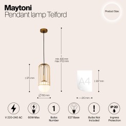 MAYTONI Lampa wisząca Telford 60W E27 P362PL-01G